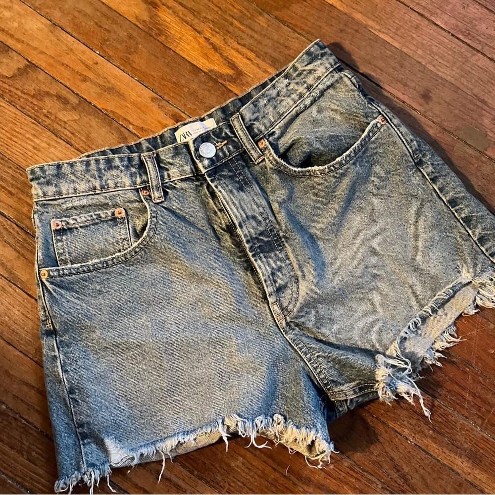 Zara denim high rise cutoff shorts